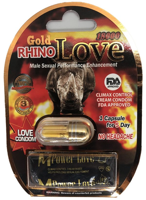Rhino Love Gold 18000 Men Sexual Supplement Enhancement Pill with Love Condom