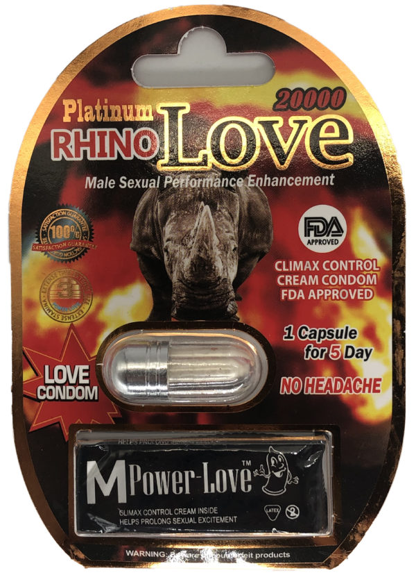 Rhino Love Platinum 20000 Men Sexual Supplement Enhancement Pill with Love Condom