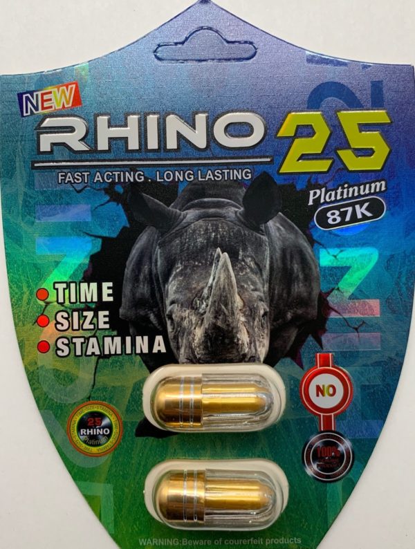 Rhino 25 Platinum 87K Men Sexual Supplement Enhancement Double Pill